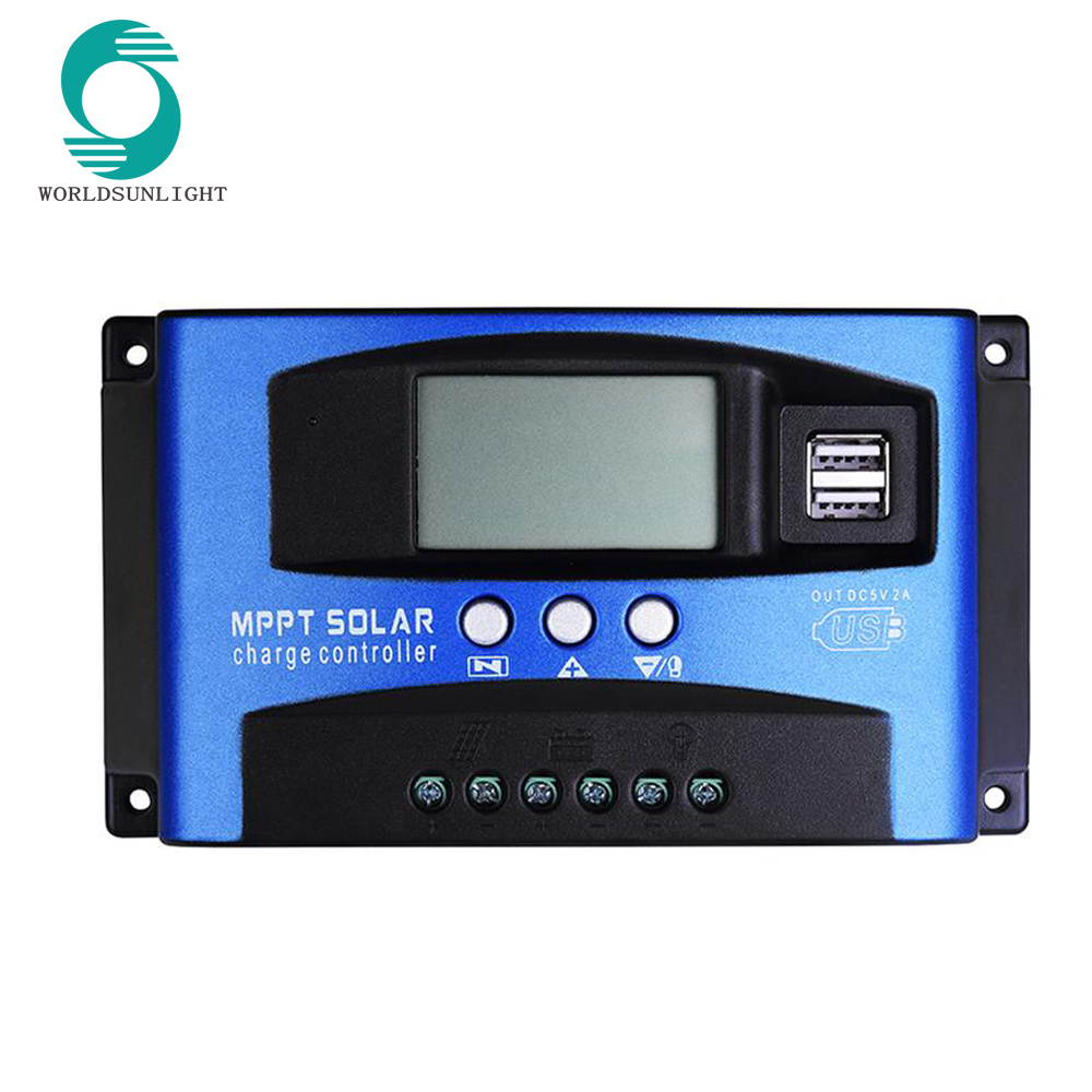 WSSCC-4 30A 40A 60A 80A 100A Auto 12/24V Solar Panel Battery Regulator Charge Controller Dual USB 5V Output MPPT Solar Charge Controller