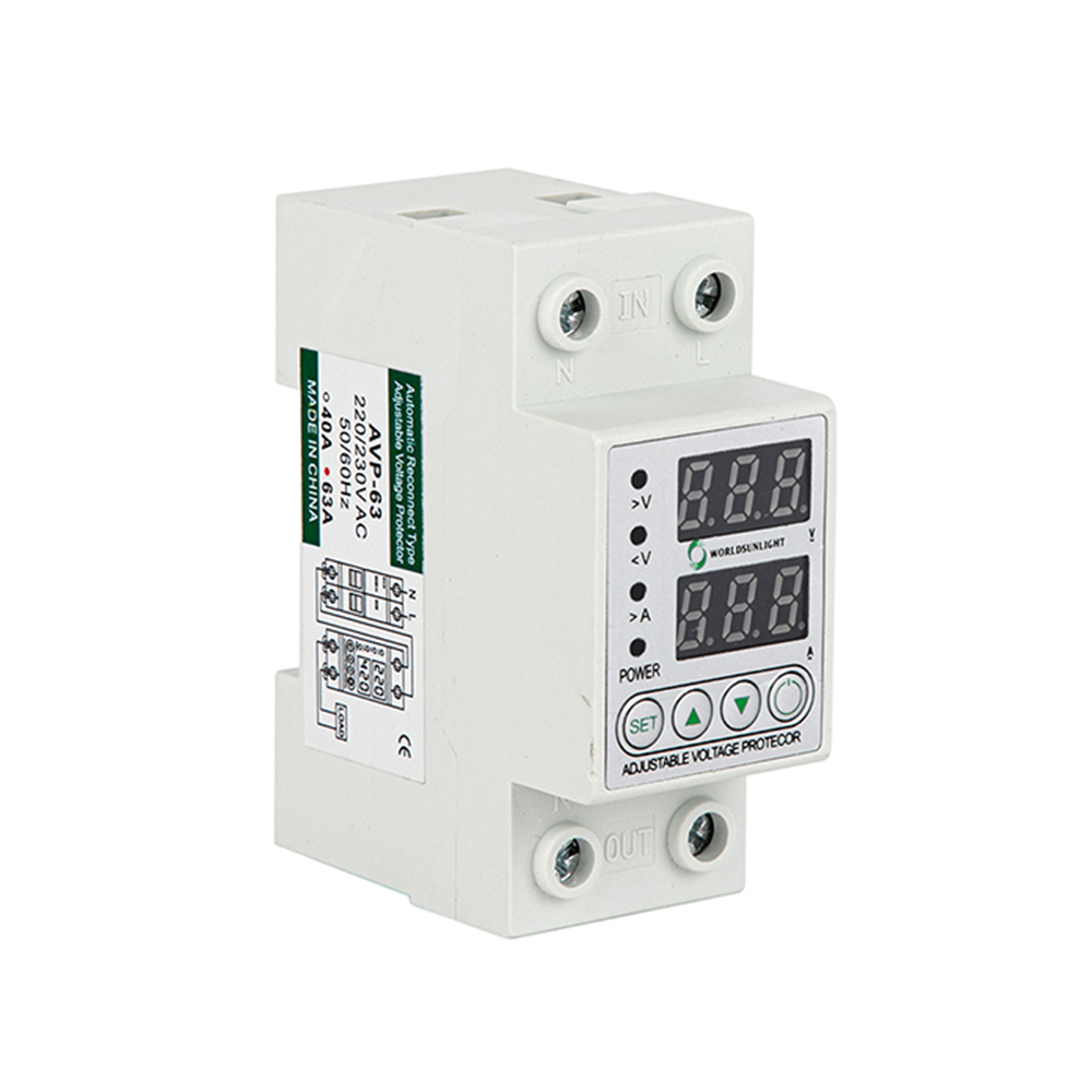 Worldsunlight 32A 40A 63A 80A 100A Din Rail 230V Adjustable Over and Under Voltage Protective Device Protector