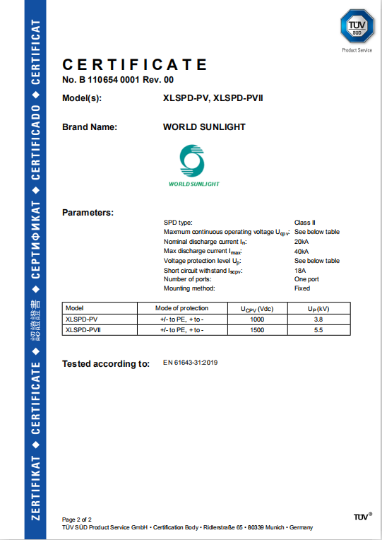 Our surge protector device passed the TUV certification