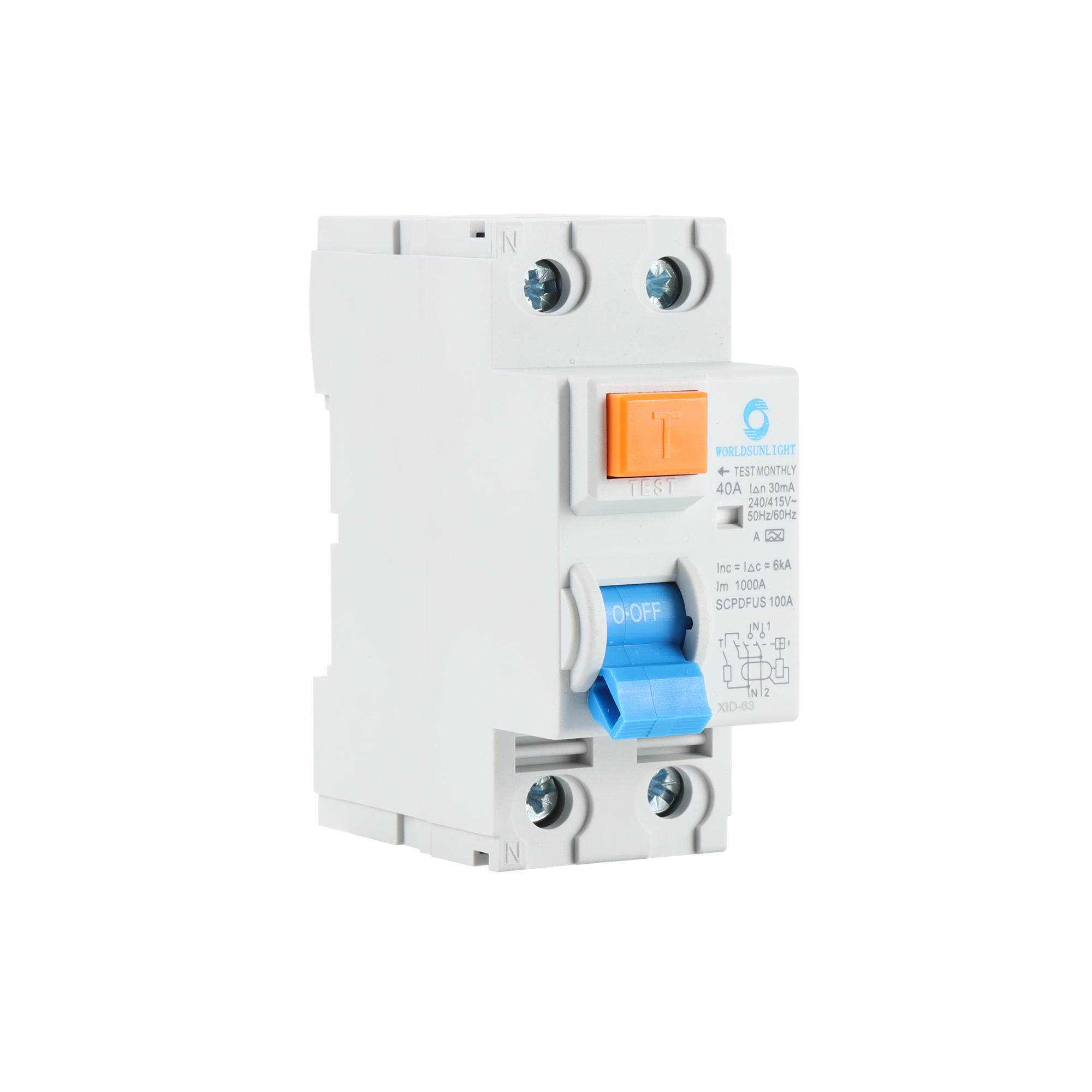 CE A type 2P 40A 30mA 2pole 240V/415V 50/60HZ 6kA residual current circuit breaker rccb RCBO