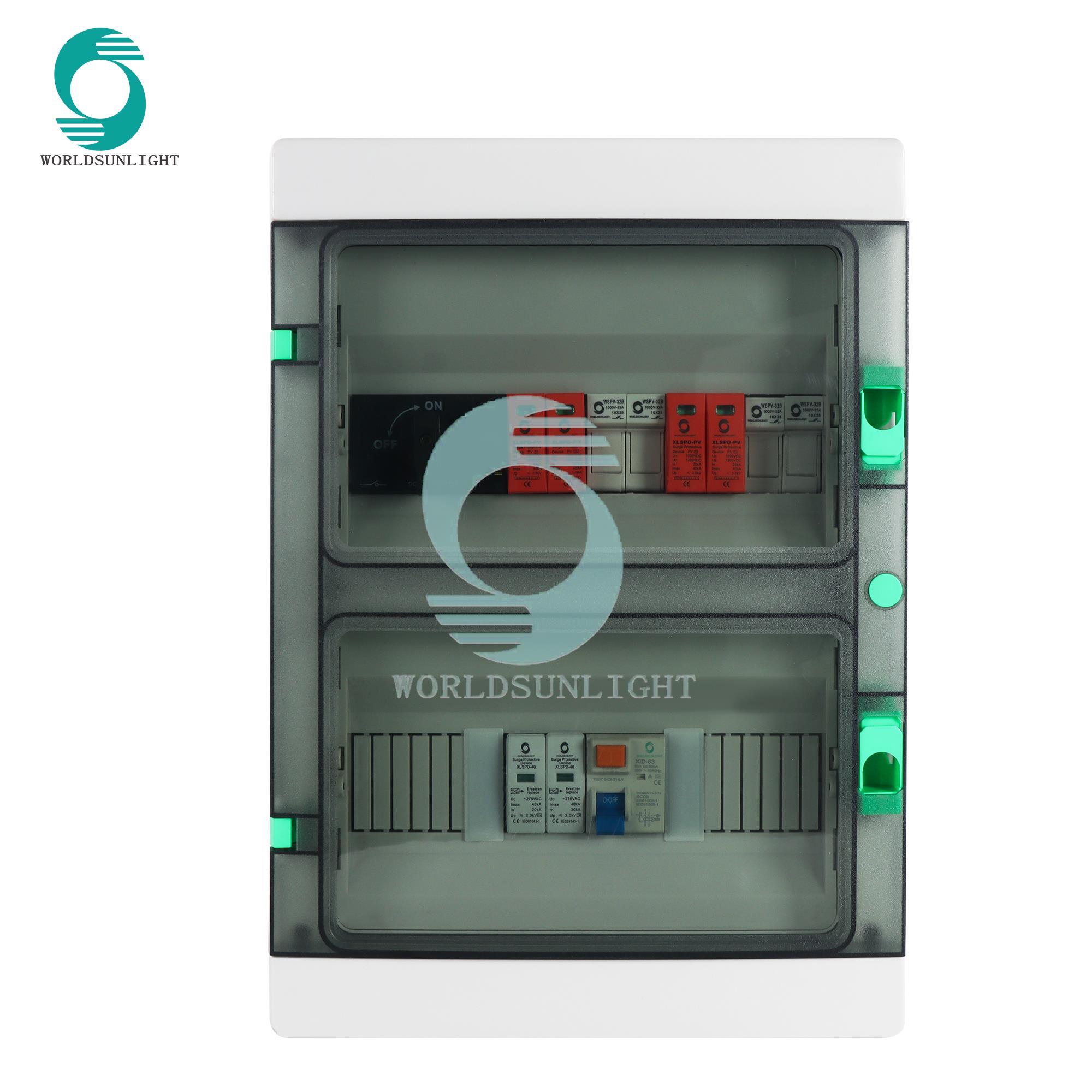 2 DC+1 AC combiner junction box /dc spd,dc fuse, dc isolator switch,ac spd and rccb