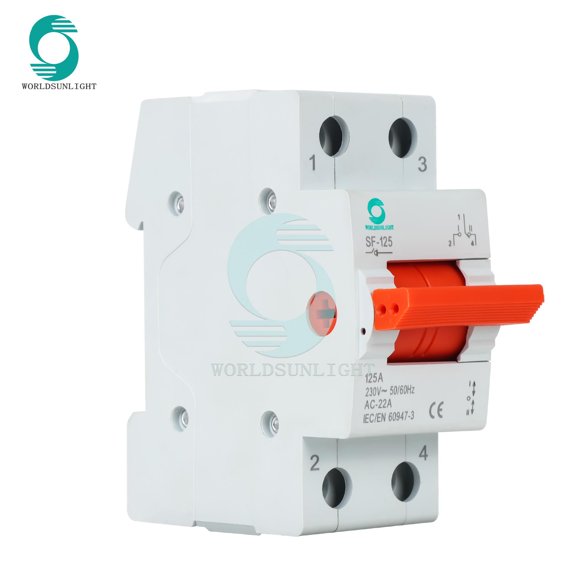 SF-125 125A 2P 3 position 1P 1-0-2 Din Rail dual power Isolation Switch MTS Manual Transfer Switch Changeover Switch