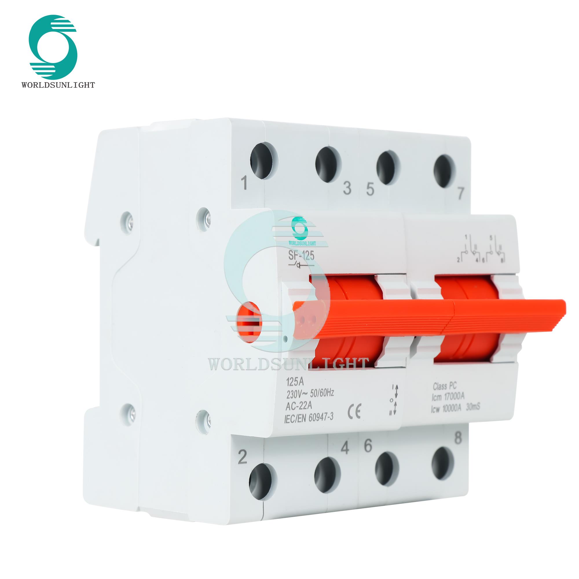 SF-125 125A 2P 3 position 1P 1-0-2 Din Rail dual power Isolation Switch MTS Manual Transfer Switch Changeover Switch