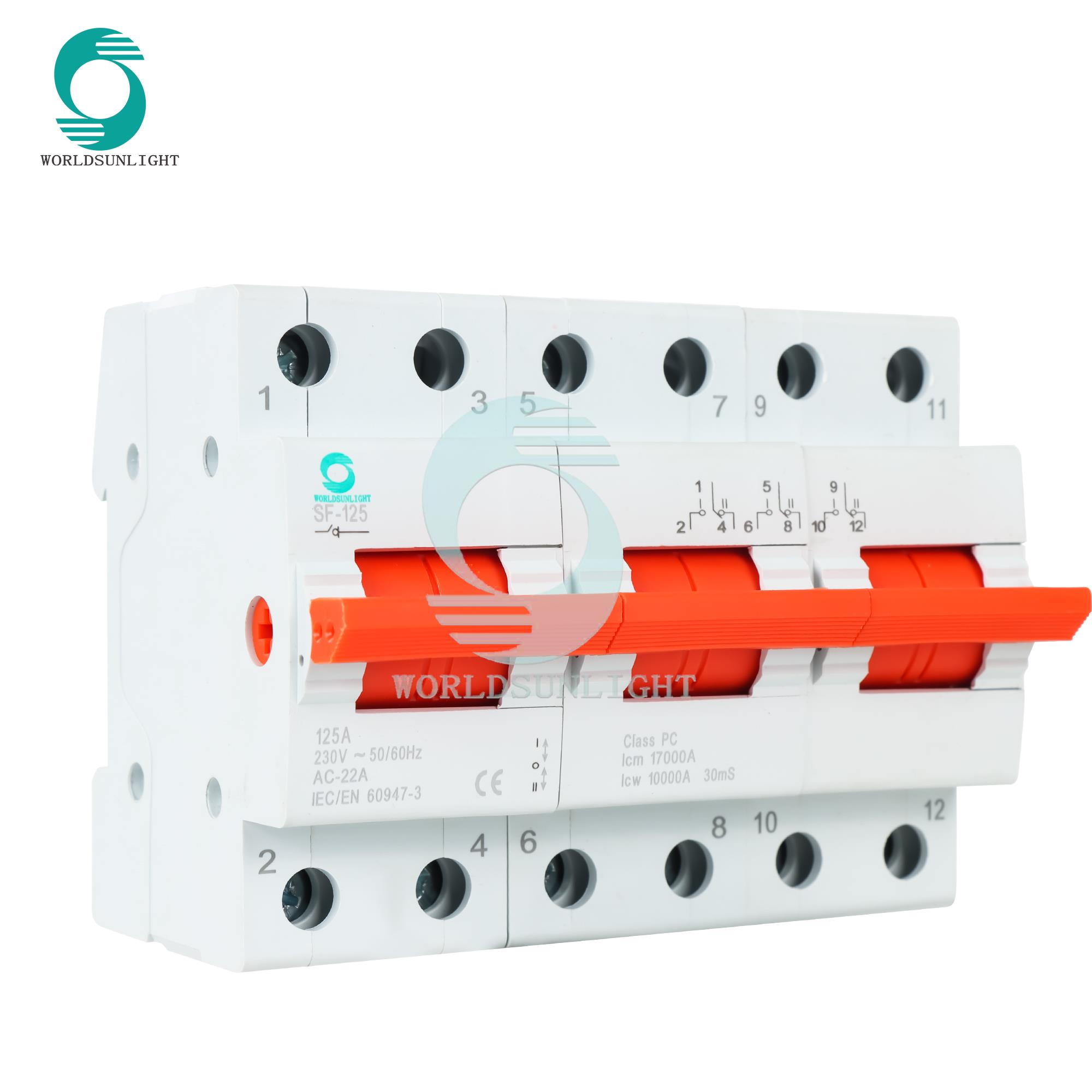 SF-125 125A 3P 3 position 1P 1-0-2 Din Rail dual power Isolation Switch MTS Manual Transfer Switch Changeover Switch