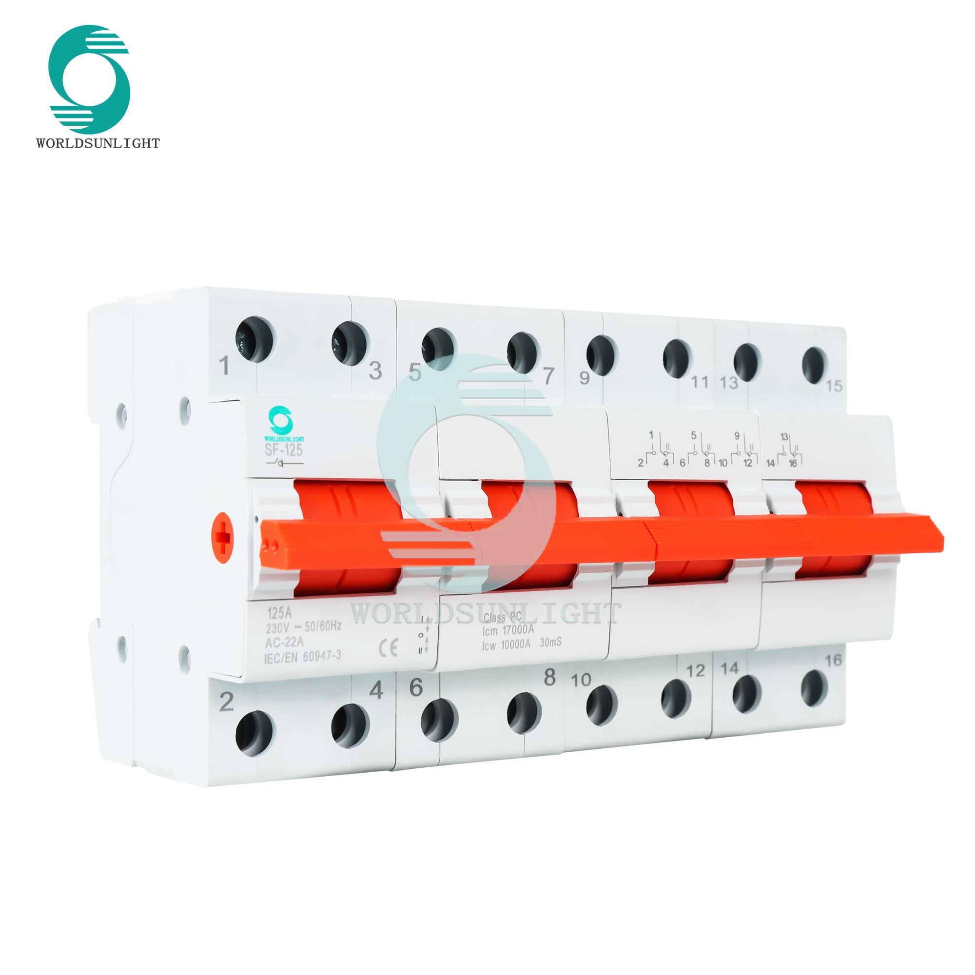 SF-125 125A 4P 3 position 1P 1-0-2 Din Rail dual power Isolation Switch MTS Manual Transfer Switch Changeover Switch