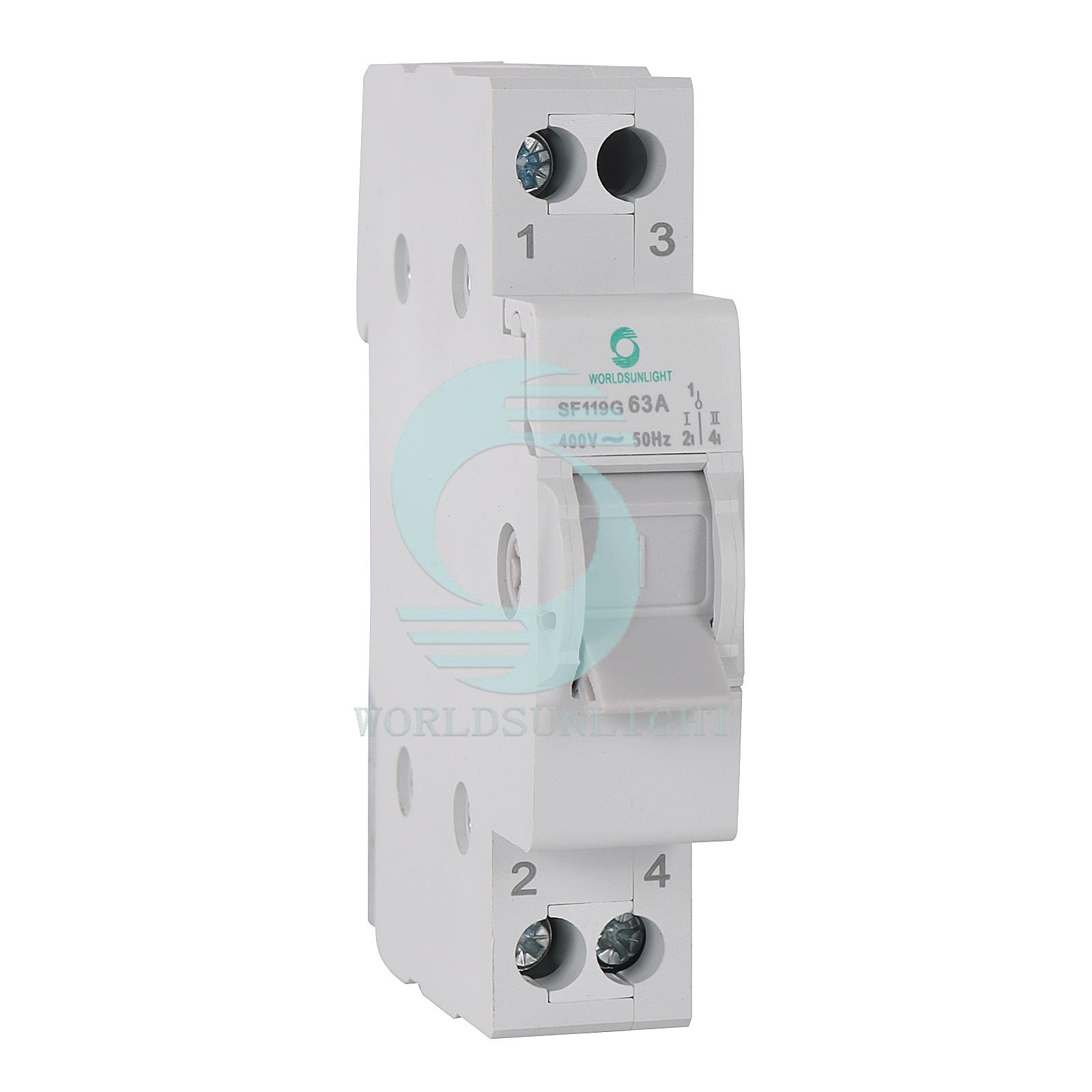 SF119G 63A 1P 400V Din Rail Mounted Dual Power Conversion Isolation Switch MTS Manual Transfer Switch Changeover Switch