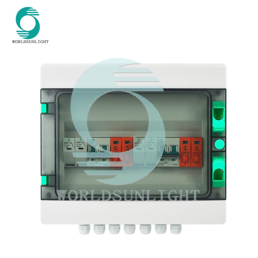 CE WSDB-PV2/2 IP65 2 IN 2 OUT 2 Strings 16A 1000V DC T2 SPD FUSE MCB Solar PV Array Junction combiner box for pv solar panel