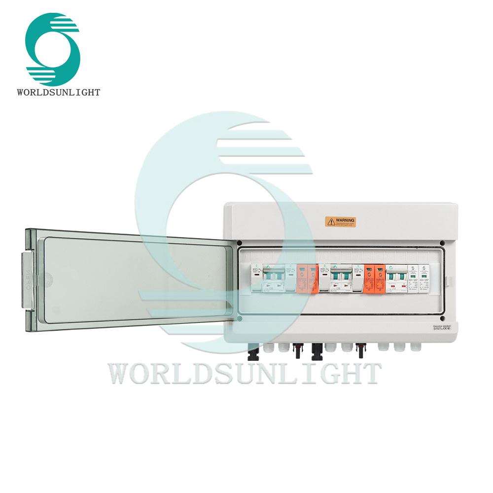 2DC+1AC WSPN-18+4p wspv-30 16a 1000v dc fuse+2pcs XL7 2p 16a 500v dc mcb+2pcs XLSPD-PV 2P 500V dc spd+1pcs XLSPD-40 20-40KA 385VAC 2P AC SPD+1pcs XL7 2P 400V 32A AC MCB+MC4+cable gland+wiring