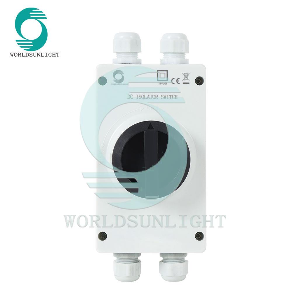 Worldsunlight CE WISO-100 Solar Power Outdoor IP66 1500VDC 1000VDC 32A 63A 80A 100A isolating disconnect PV dc isolator switch with cable gland