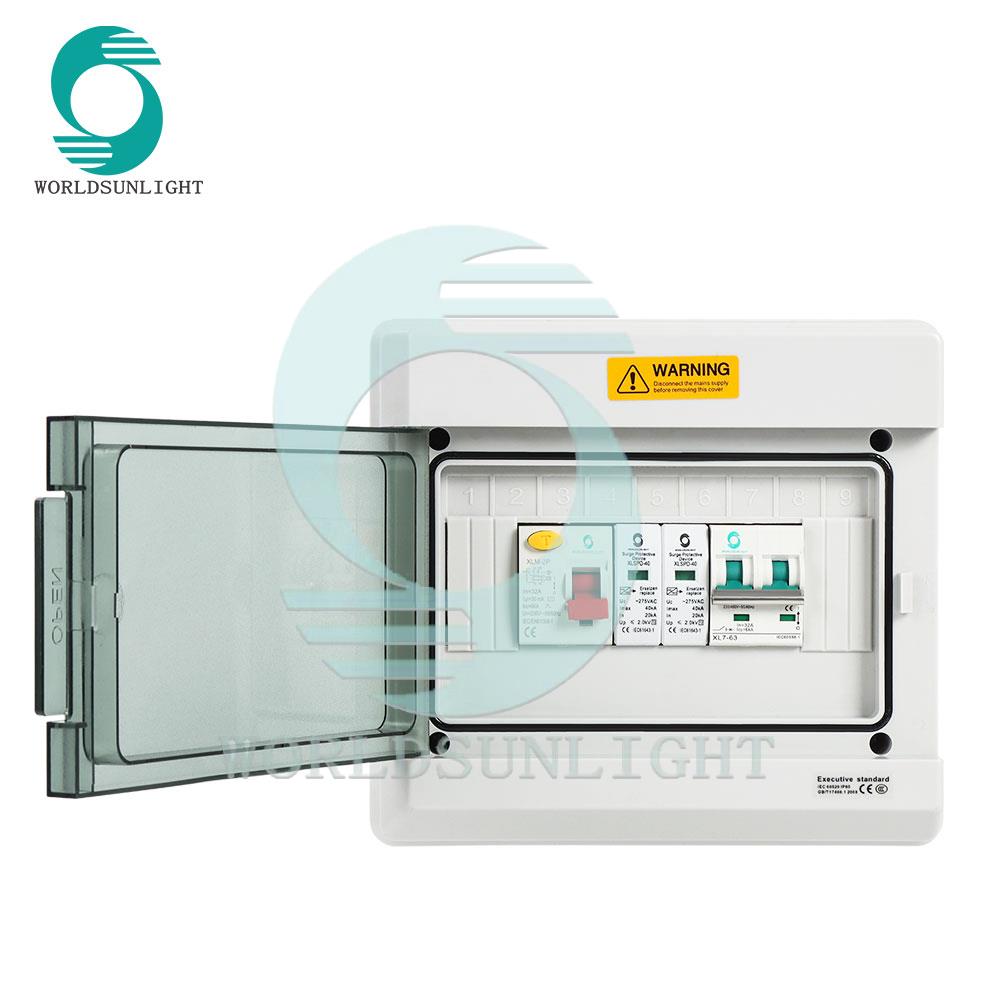 WSPN9 +2p XL7 2P 32A 400V ac mcb+2p XLM-2P 32A 30ma 230v type ac ac rccb+2p XLSPD-40 20-40KA 275V 2p ac spd+wiring ac protector String Box