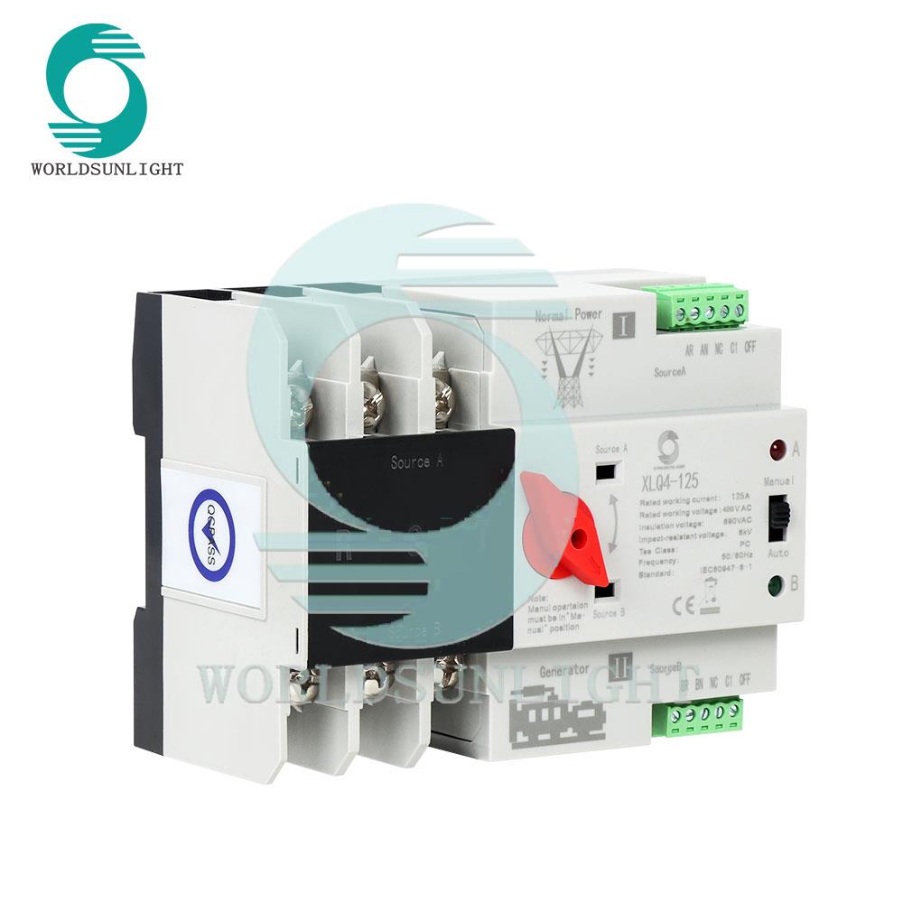 CE Worldsunlight XLQ4-125 100A 3P 400V grid- generator Din Rail ATS Dual Power Automatic Transfer Switch