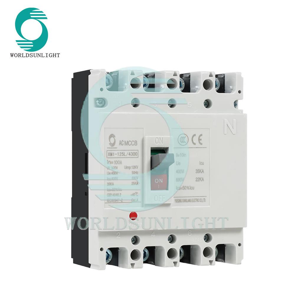 CE Worldsunlight XM1-125L/4300 400V 35KA 400V 25KA 100A 4Poles molded case circuit breaker MCCB