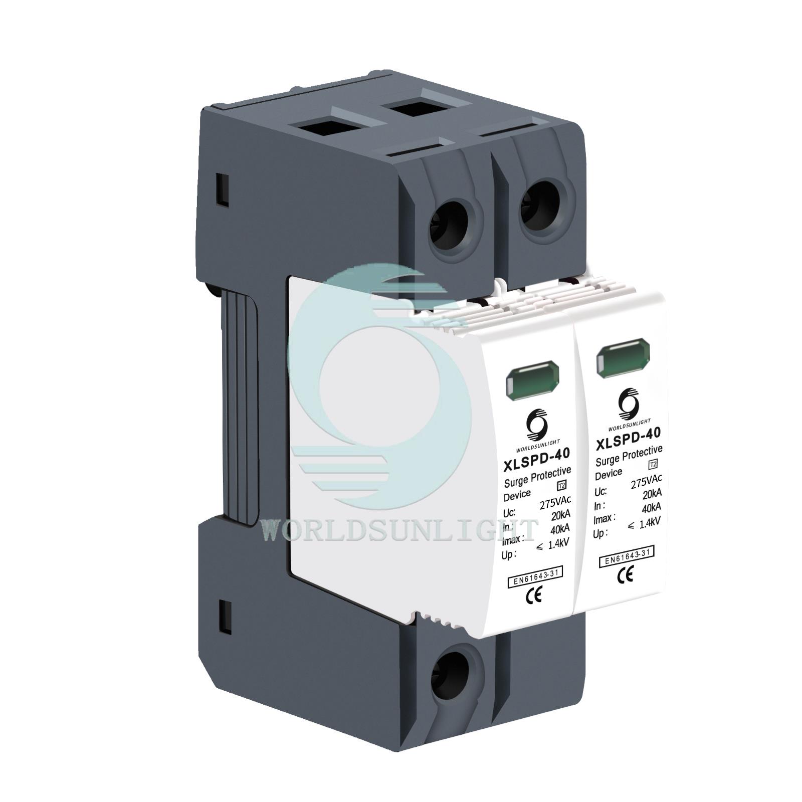 CE Worldsunlight XLSPD-40 20-40AK 275VAC 2Poles T2 AC DPS single phase lightning surge protection surge protective device surge protector SPD