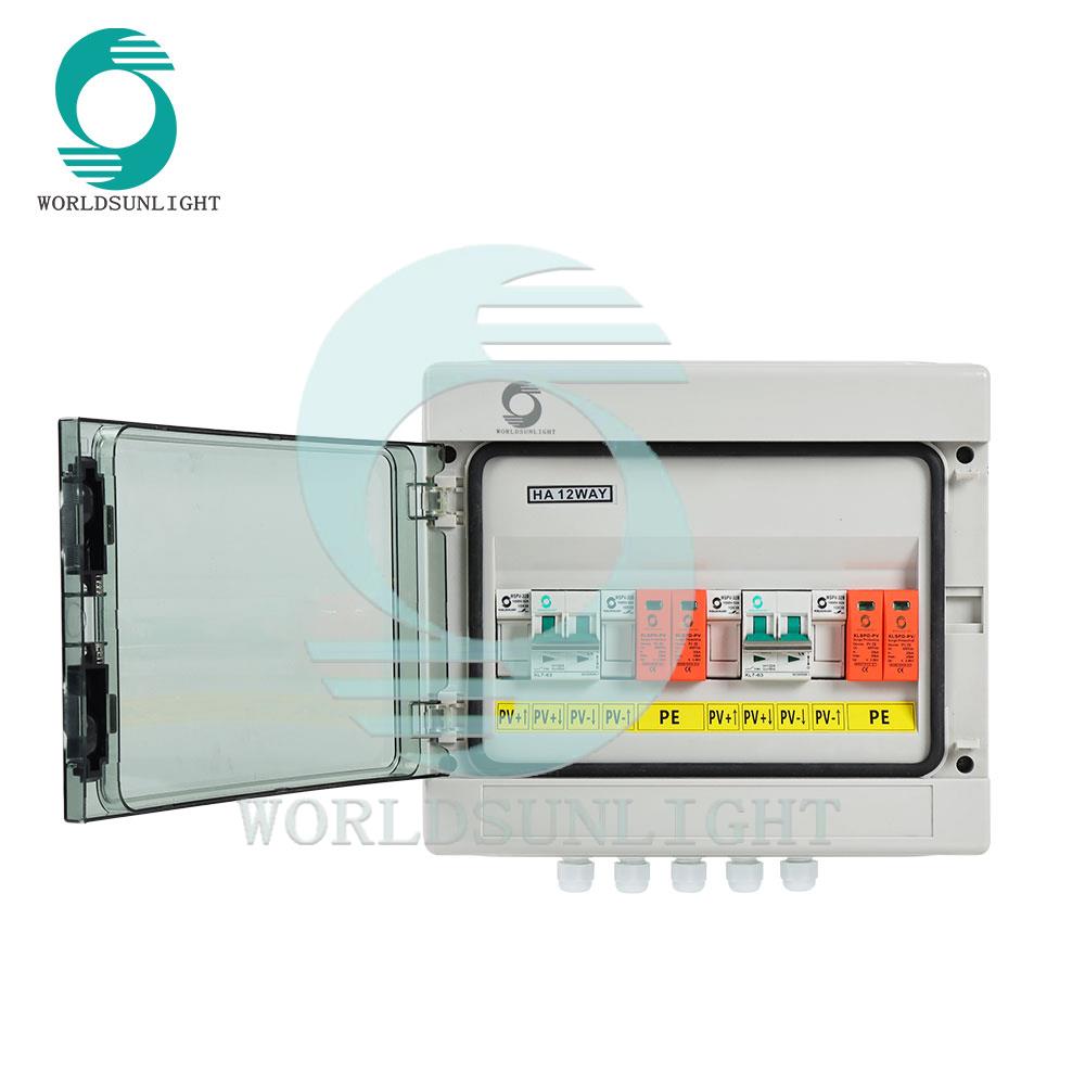 Worldsunlight CE IP65 WSDB-PV2/2 2 in 2 out 32A 600V Solar DC outdoor string photovoltaic combiner protection box