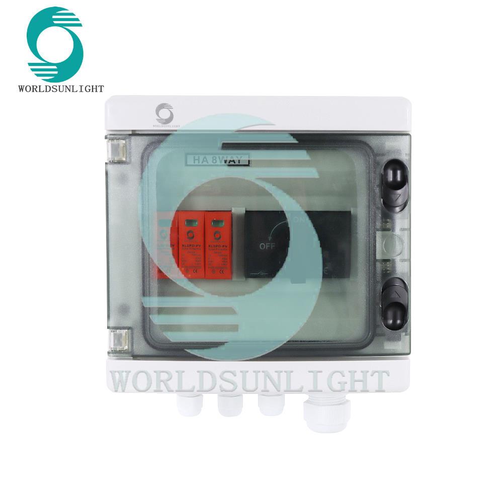 WSDB-PV1/1（1000v）1 PCS 4p 32A 1000v 4P DC isolator +1 PCS 3P 1000V DC SPD +WSHA-8 distribution box+cable gland 1in1 out string box solar dc combiner box