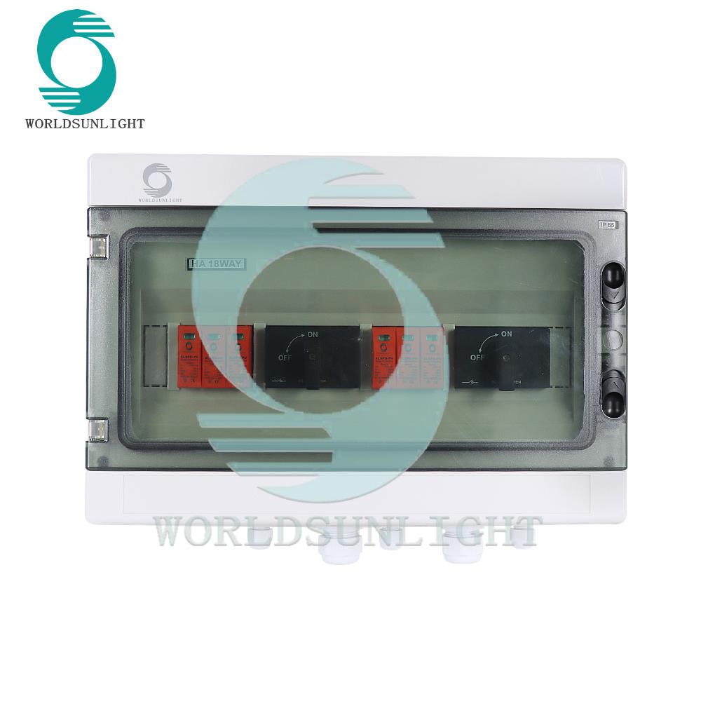 WSDB-PV2/2（1000v）2 PCS 4p 32A 1000v 4P DC isolator +2 PCS 3P 1000V DC SPD +WSHA-18 distribution box+cable gland 1in1 out string box dc solar combiner box