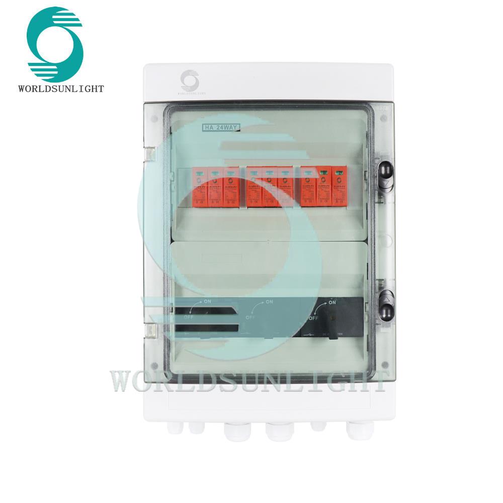 WSDB-PV3/3（1000v）3 PCS 4p 32A 1000v 4P DC isolator +3 PCS 3P 1000V DC SPD +WSHA-24 distribution box+cable gland 1in1 out string dc box solar combiner