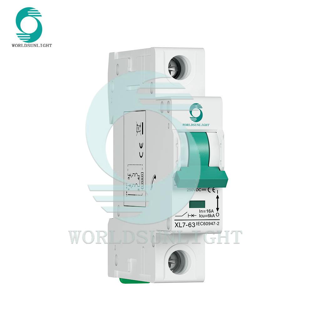 IEC60947-2 TUV CE XL7-63 1P 10A 16A 20A 25A 32A 40A 50A 63A Electrical Type 250VDC MCB Mini DC Circuit Breaker