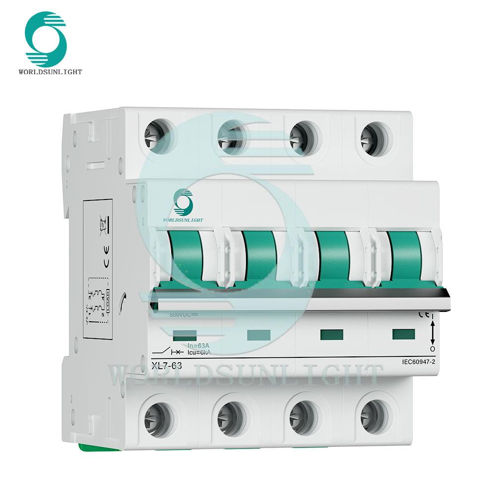 XL7-63 CE TUV IEC60947-2 4P 6KA 1000V DC 10A 16A 20A 25A 32A 40A 50A 63A DC miniature circuit breaker MCB for solar pv system